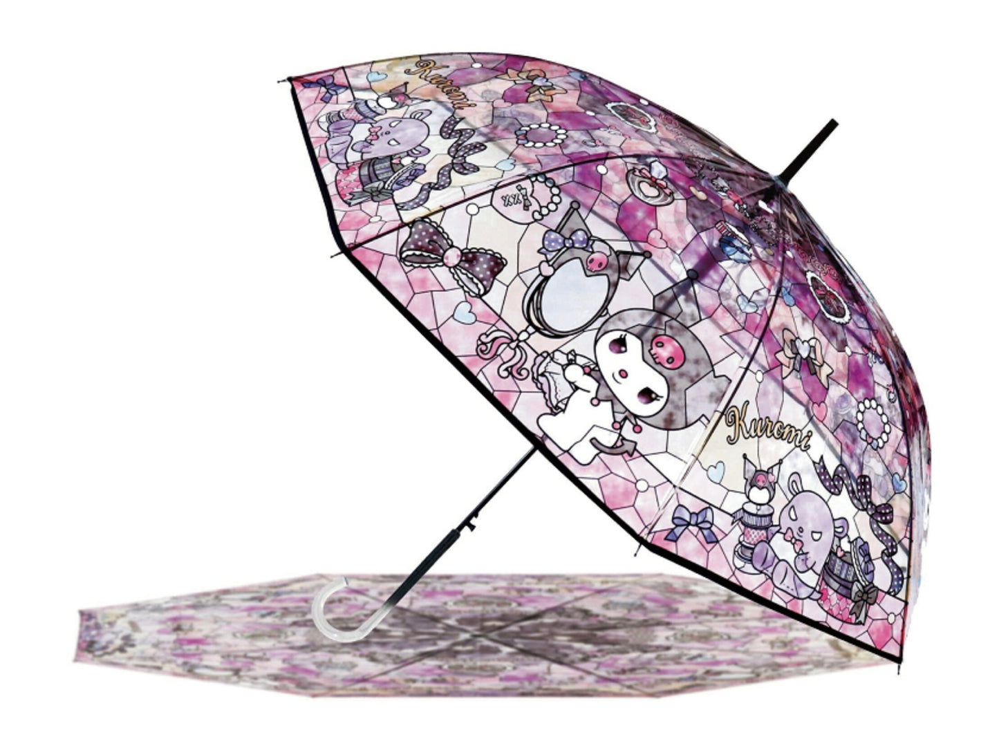 Sanrio Kawaii Stainedglass Like Kuromi Vinyl Jump Start Stick Large Umbrella. Dome Type Deep Tension Stylish and Very Popular. Best Gift. 8 Bones 23.5"" Each is Made of Lightweight, Durable, and Break-Resistant Fiberglass.