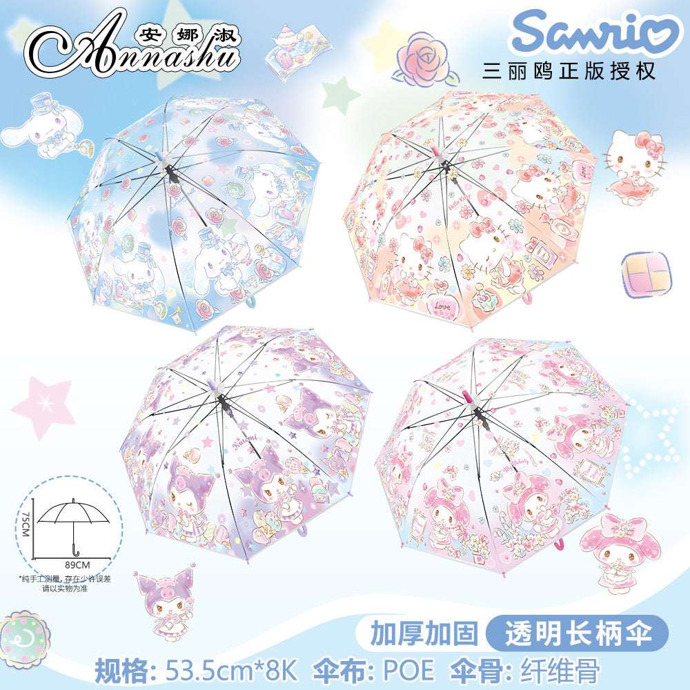 Sanrio Characters Transparent Auto Open 8 Fiberglass Ribs Umbrella For Adult Teens Kids