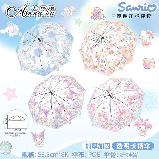 Sanrio Characters Transparent Auto Open 8 Fiberglass Ribs Umbrella For Adult Teens Kids