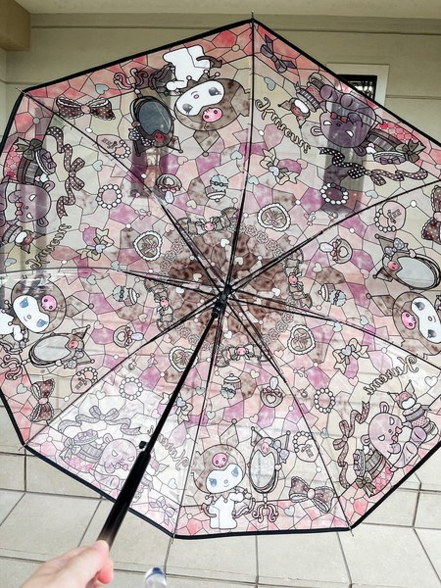 Sanrio Kawaii Stainedglass Like Kuromi Vinyl Jump Start Stick Large Umbrella. Dome Type Deep Tension Stylish and Very Popular. Best Gift. 8 Bones 23.5"" Each is Made of Lightweight, Durable, and Break-Resistant Fiberglass.