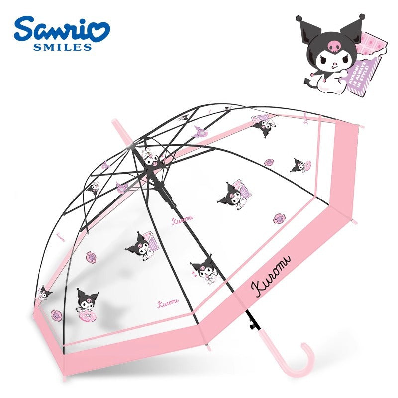 Sanrio Kuromi Kawaii Semi-Auto Transparent Cute Fashionable Dome-Shaped Vinyl Stick Umbrella