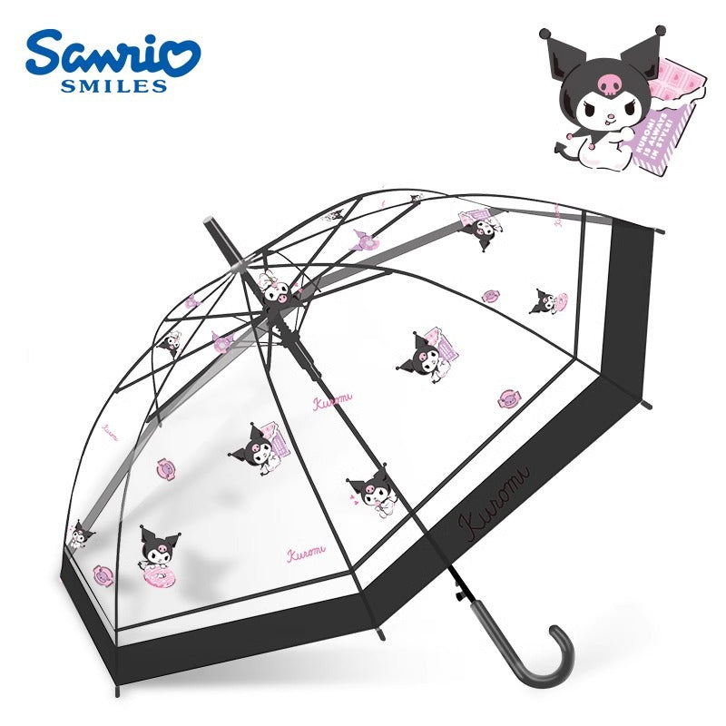 Sanrio Kuromi Kawaii Semi-Auto Transparent Cute Fashionable Dome-Shaped Vinyl Stick Umbrella