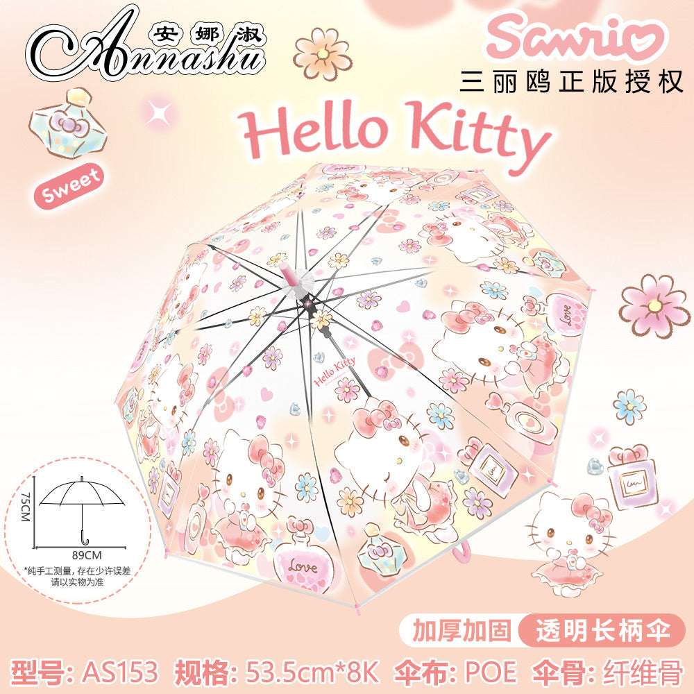 Sanrio Characters Transparent Auto Open 8 Fiberglass Ribs Umbrella For Adult Teens Kids