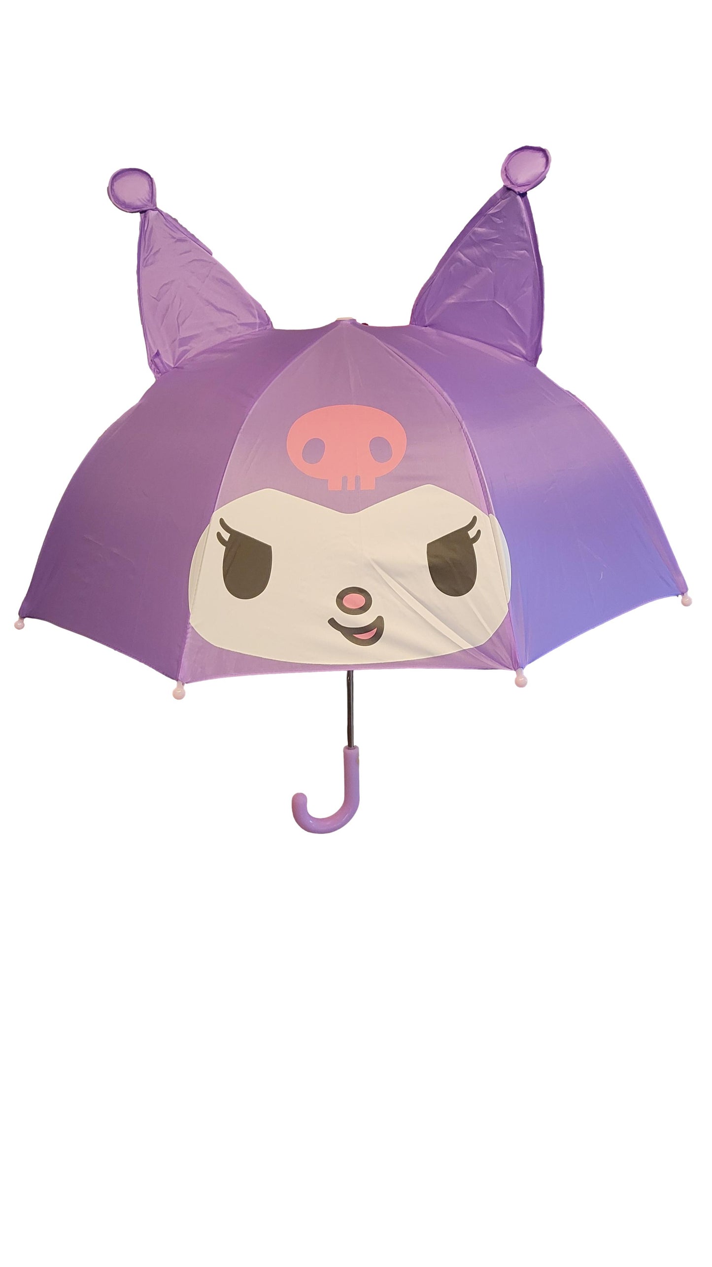 Sanrio Kuromi 8 Ribs Fiberglass Stick Umbrella Pop Up Ears For Kids. 18.5 D.