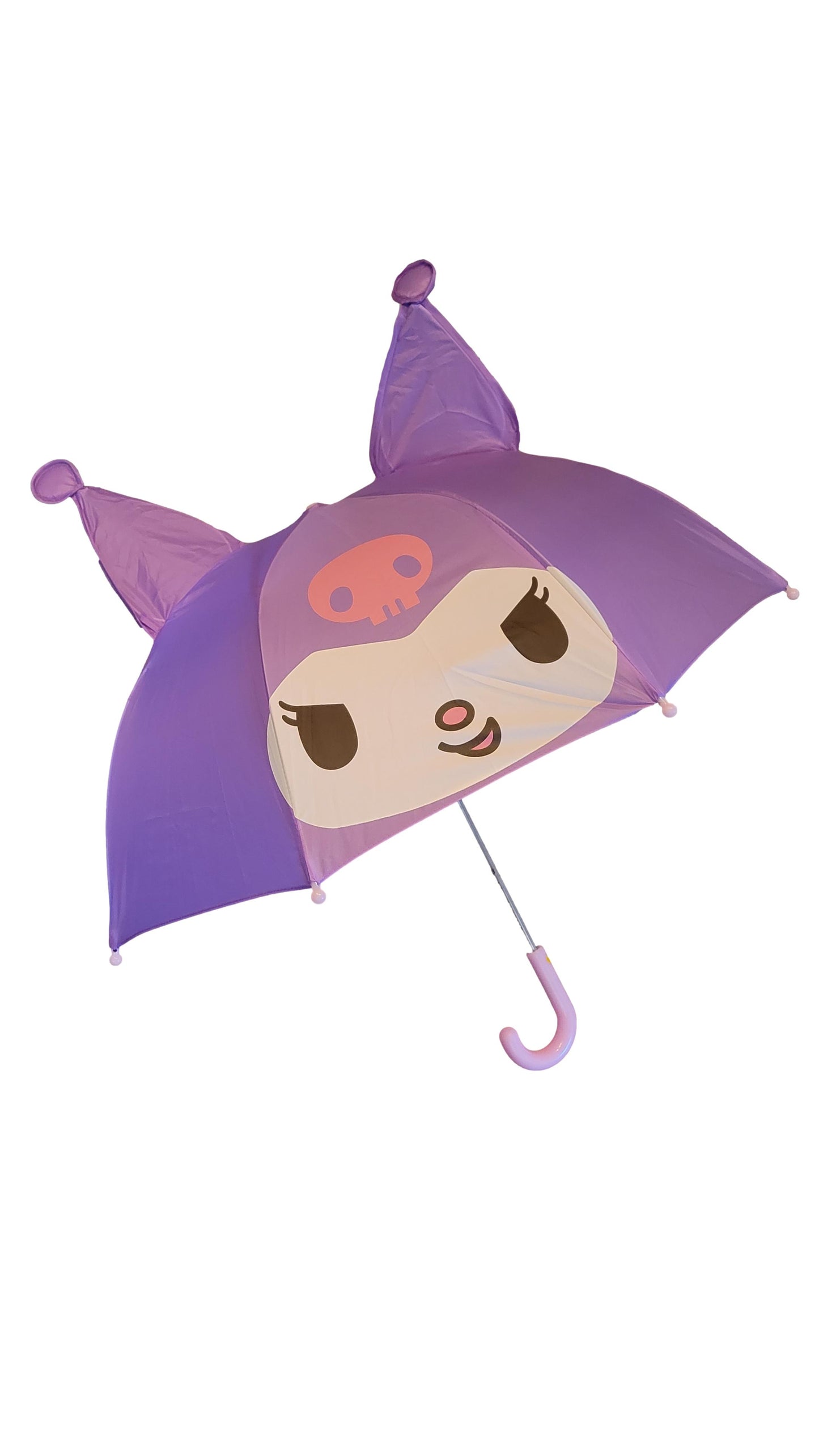 Sanrio Kuromi 8 Ribs Fiberglass Stick Umbrella Pop Up Ears For Kids. 18.5 D.