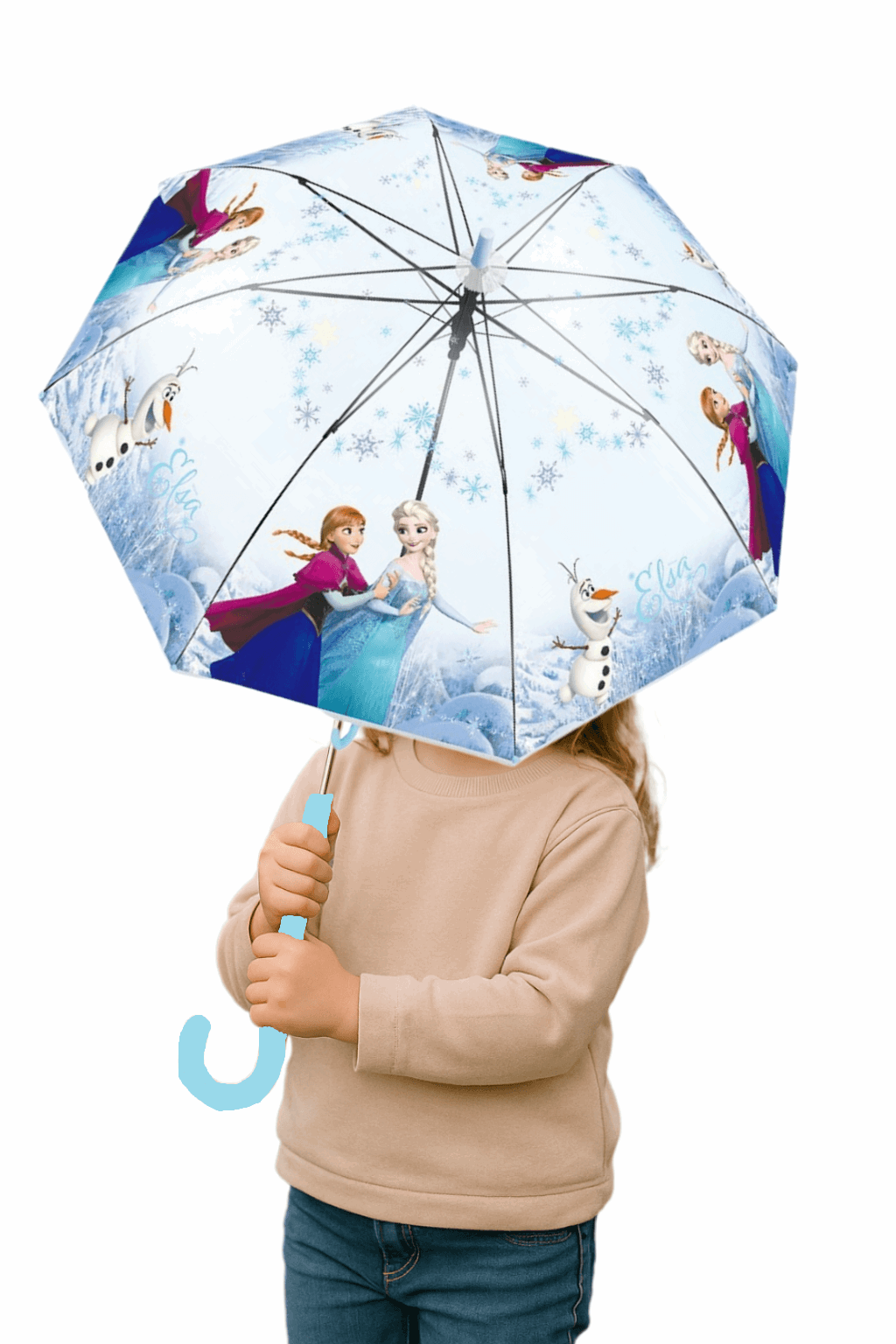 Disney by Frozen Cartoon Vinyl Transparent Jump Start Stick Umbrella, Kids', Deep Tension Stylish, Frozen, Transparent, 1