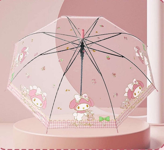 Sanrio My Melody Kawaii Semi-Auto Transparent Cute Fashionable Dome-Shaped Vinyl Stick Umbrella.