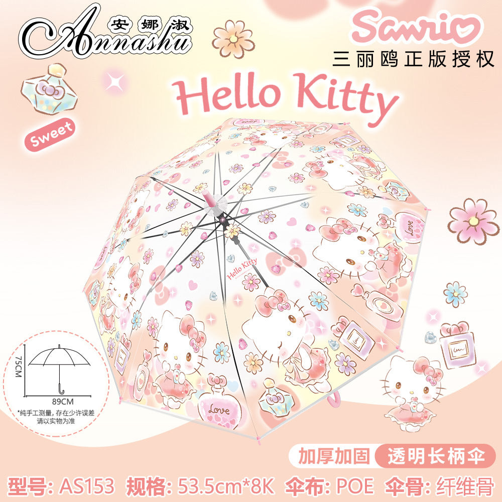 Sanrio Characters Transparent Auto Open 8 Fiberglass Ribs Umbrella For Teens Kids