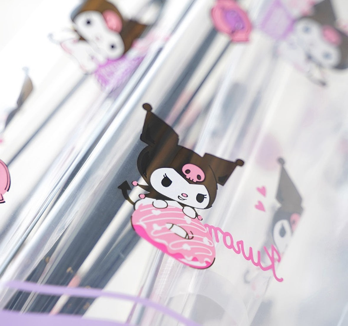 Sanrio Kuromi Kawaii Semi-Auto Transparent Cute Fashionable Dome-Shaped Vinyl Stick Umbrella