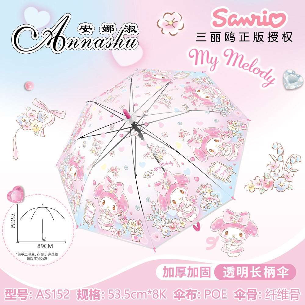 Sanrio Characters Transparent Auto Open 8 Fiberglass Ribs Umbrella For Adult Teens Kids