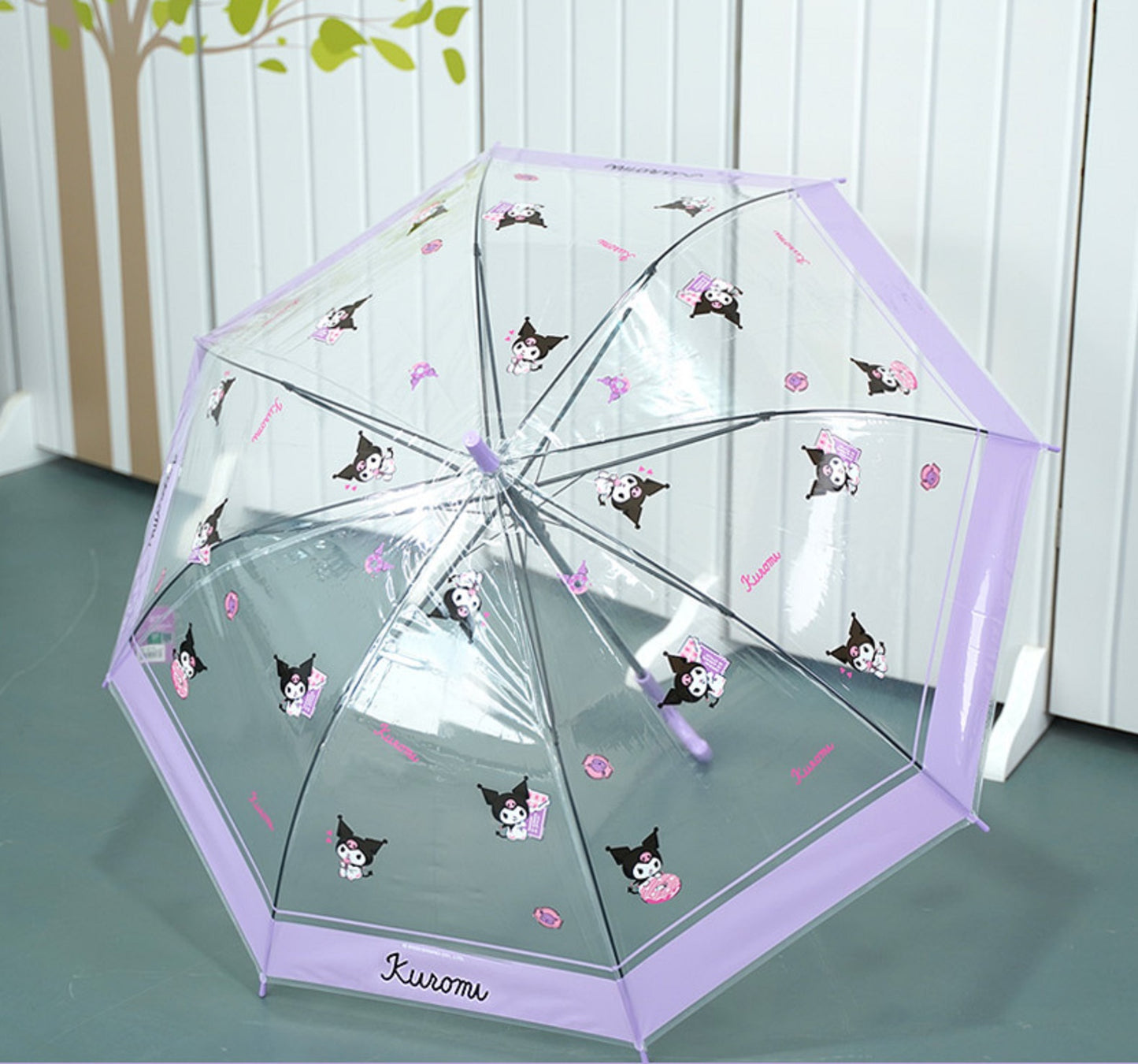 Sanrio Kuromi Kawaii Semi-Auto Transparent Cute Fashionable Dome-Shaped Vinyl Stick Umbrella