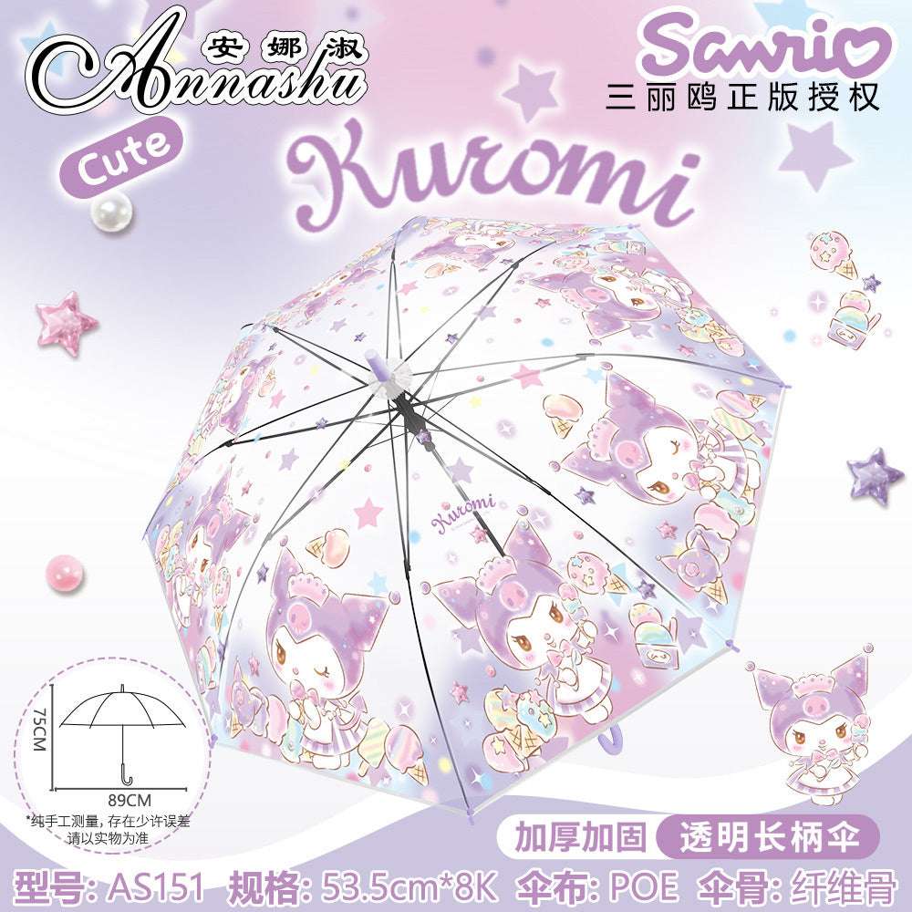Sanrio Characters Transparent Auto Open 8 Fiberglass Ribs Umbrella For Adult Teens Kids