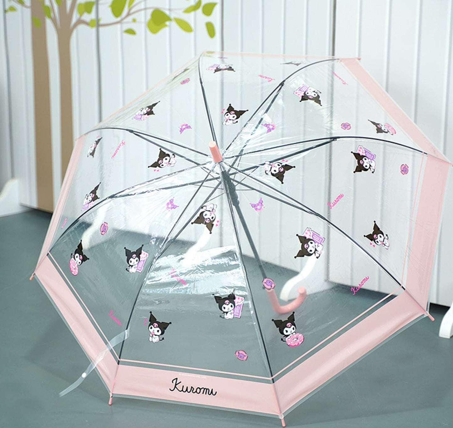 Sanrio Kuromi Kawaii Semi-Auto Transparent Cute Fashionable Dome-Shaped Vinyl Stick Umbrella