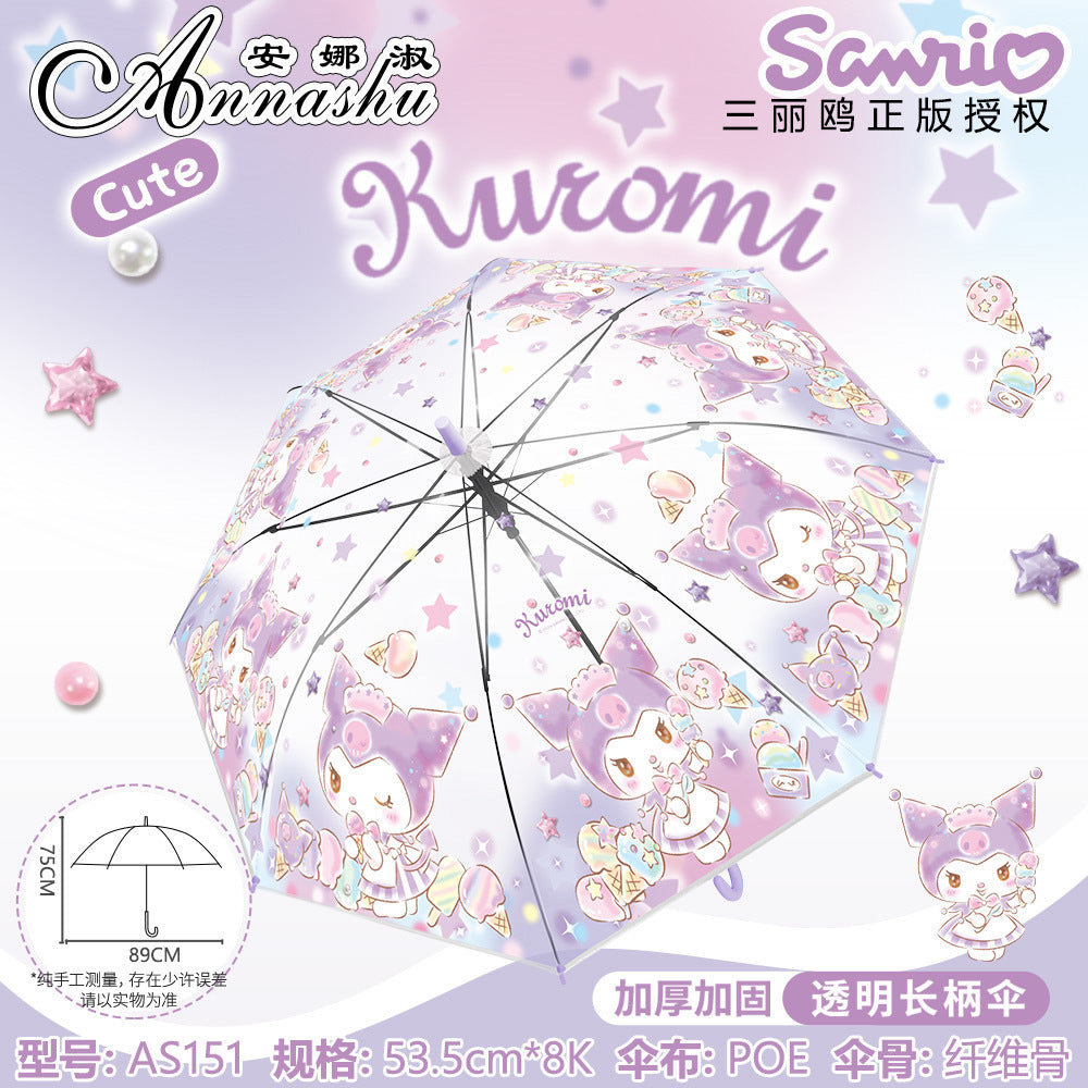 Sanrio Characters Transparent Auto Open 8 Fiberglass Ribs Umbrella For Teens Kids