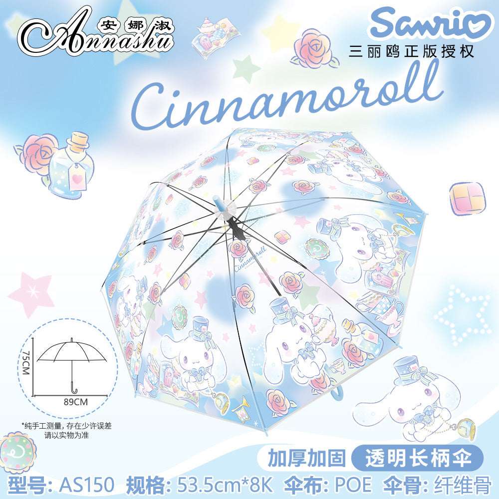 Sanrio Characters Transparent Auto Open 8 Fiberglass Ribs Umbrella For Adult Teens Kids