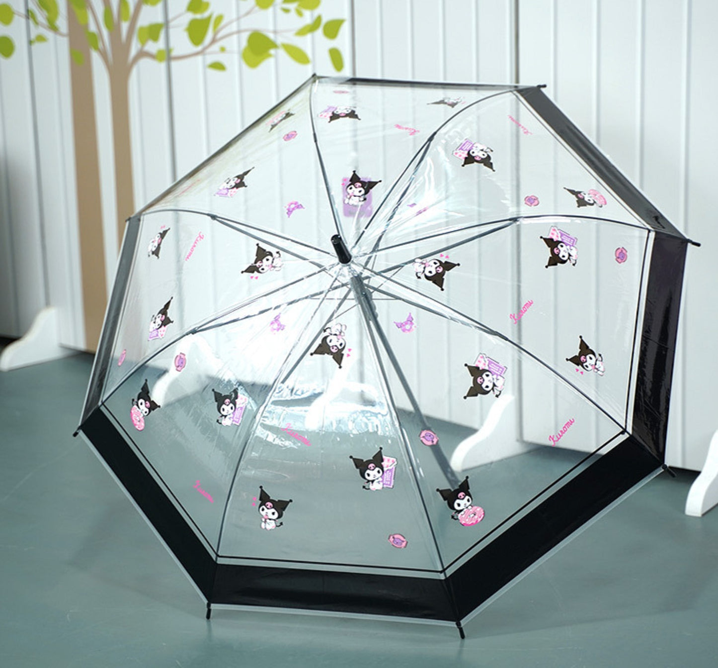 Sanrio Kuromi Kawaii Semi-Auto Transparent Cute Fashionable Dome-Shaped Vinyl Stick Umbrella