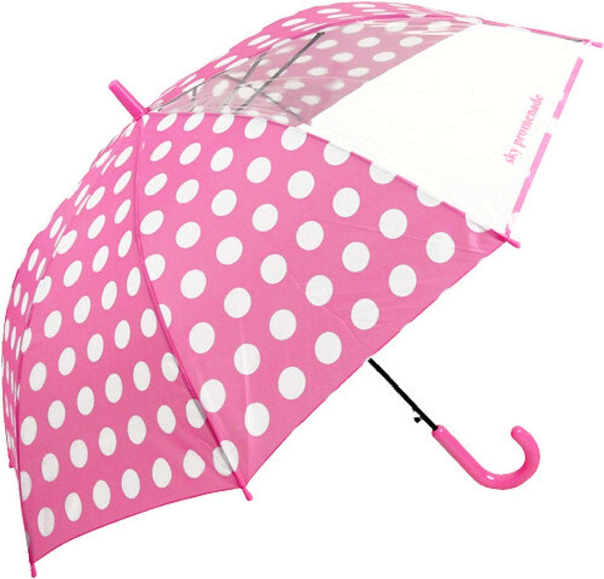 Polka Dot Stick Umbrella For Girls With Transparent Clear Window. 55cm.Blue.