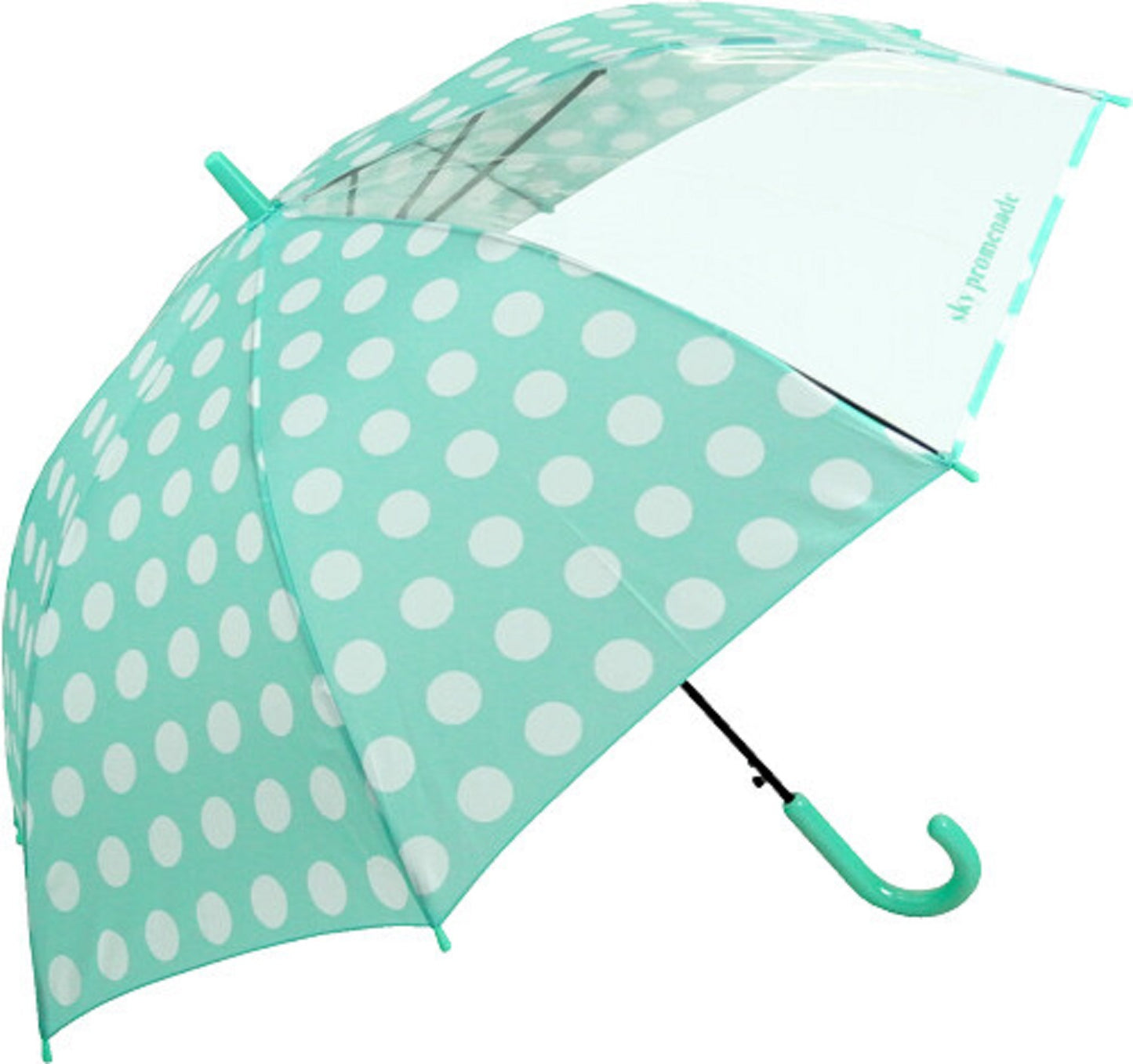 Polka Dot Stick Umbrella For Girls With Transparent Clear Window. 55cm.Blue.