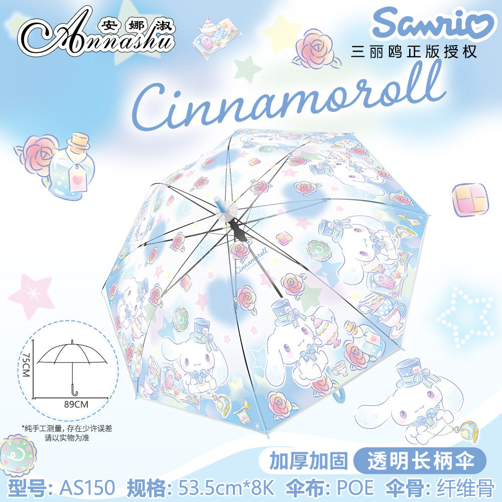 Sanrio Characters Transparent Auto Open 8 Fiberglass Ribs Umbrella For Teens Kids