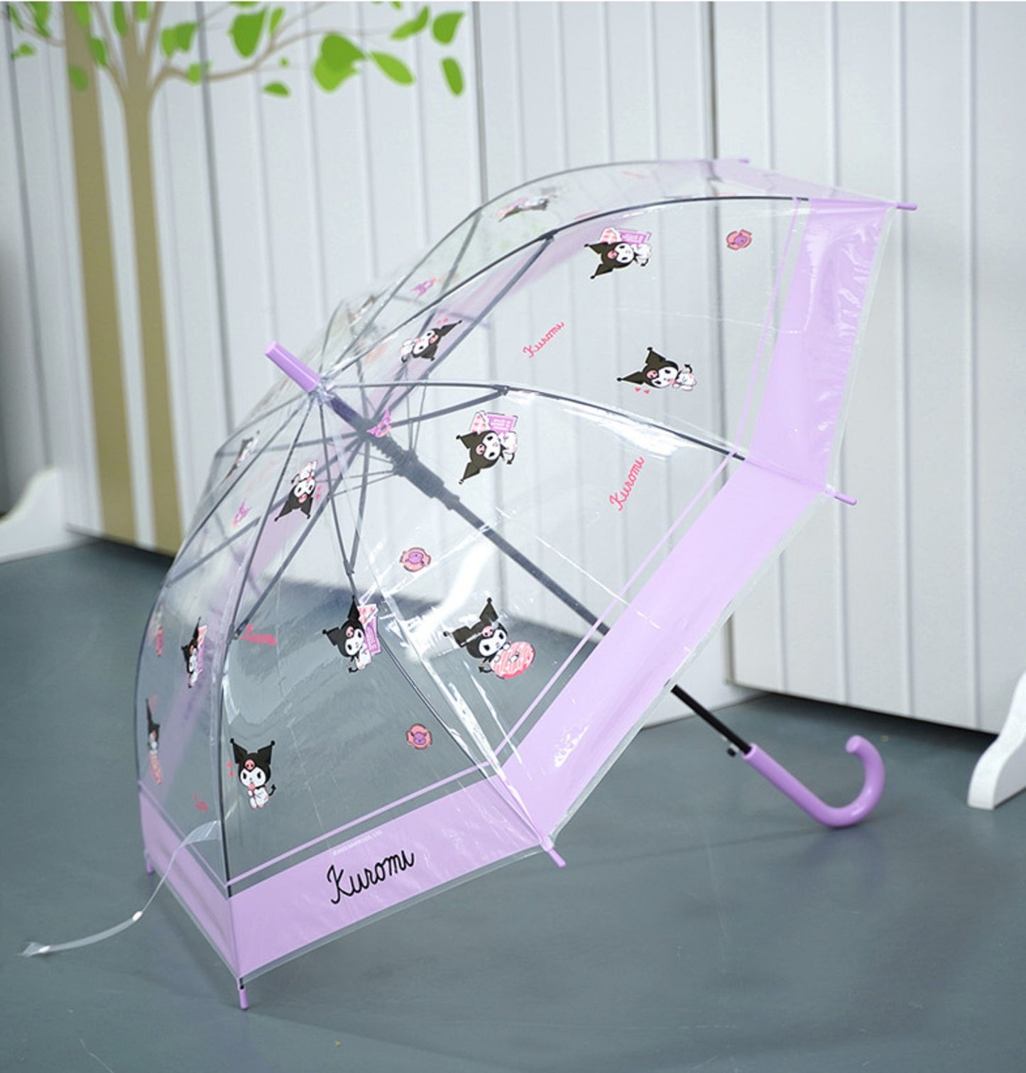 Sanrio Kuromi Kawaii Semi-Auto Transparent Cute Fashionable Dome-Shaped Vinyl Stick Umbrella