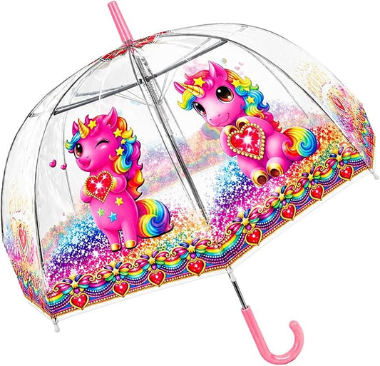 Pink Clear Dome Unicorn Umbrella – Kawaii Bubble Umbrella for Girls, Auto Open, Heart Charm Handle | YOU ARE LOVED Collection