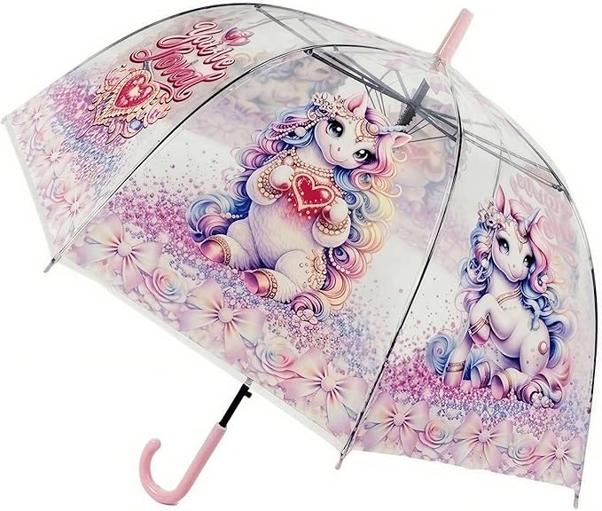 Pastel Clear Dome Unicorn Umbrella – Luxury Kawaii Bubble Umbrella for Women & Girls, Auto Open, Heart Charm Handle | YOU ARE LOVED Collection