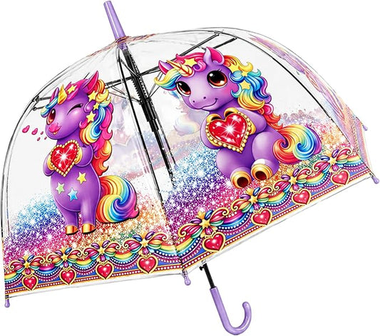 Purple Clear Dome Unicorn Umbrella – Kawaii Bubble Umbrella for Girls & Teens, Auto Open, Heart Charm Handle | YOU ARE LOVED Collection