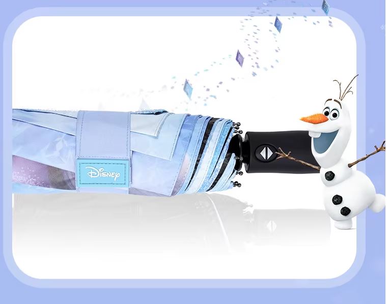 Disney Frozen Elsa Three-Fold Fully Automatic Open-Close All-Weather Rain-Sun Gift Umbrella. UV Protection, Windproof. 8 Ribs 21.6" Fiberglass Frame.Portable, Compact. For Adult & Teen.