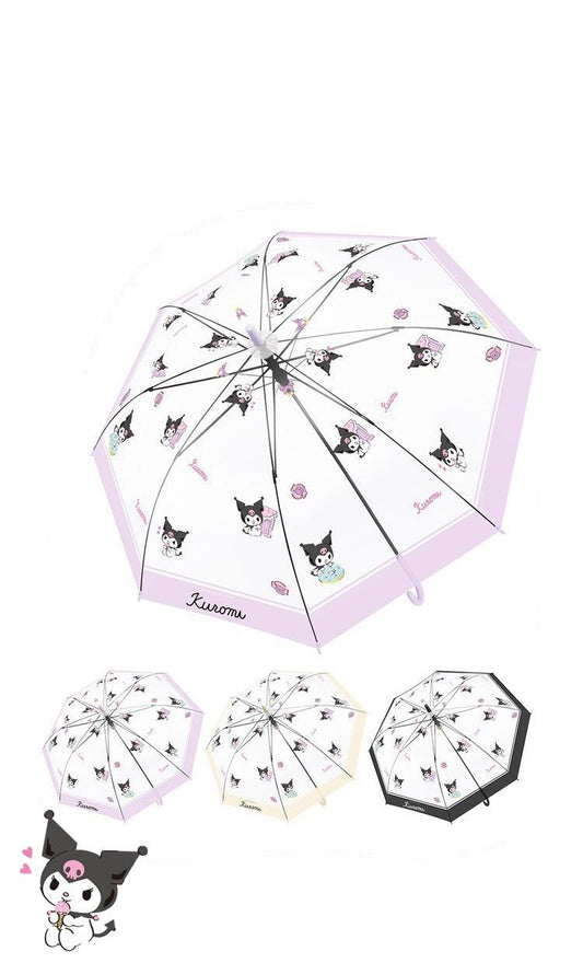 Sanrio Kuromi Kawaii Semi-Auto Transparent Cute Fashionable Dome-Shaped Vinyl Stick Umbrella