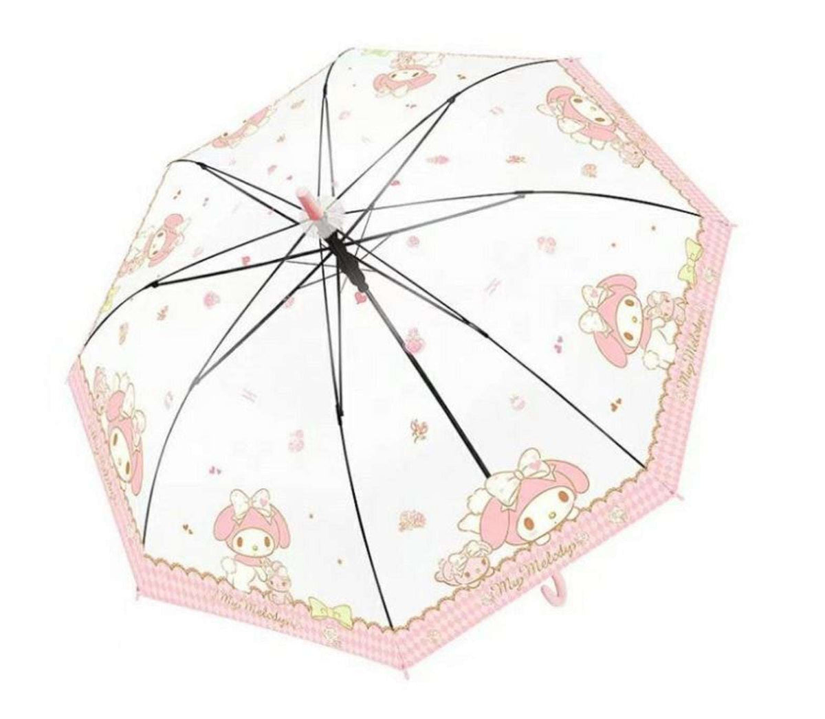 Sanrio My Melody Kawaii Semi-Auto Transparent Cute Fashionable Dome-Shaped Vinyl Stick Umbrella.