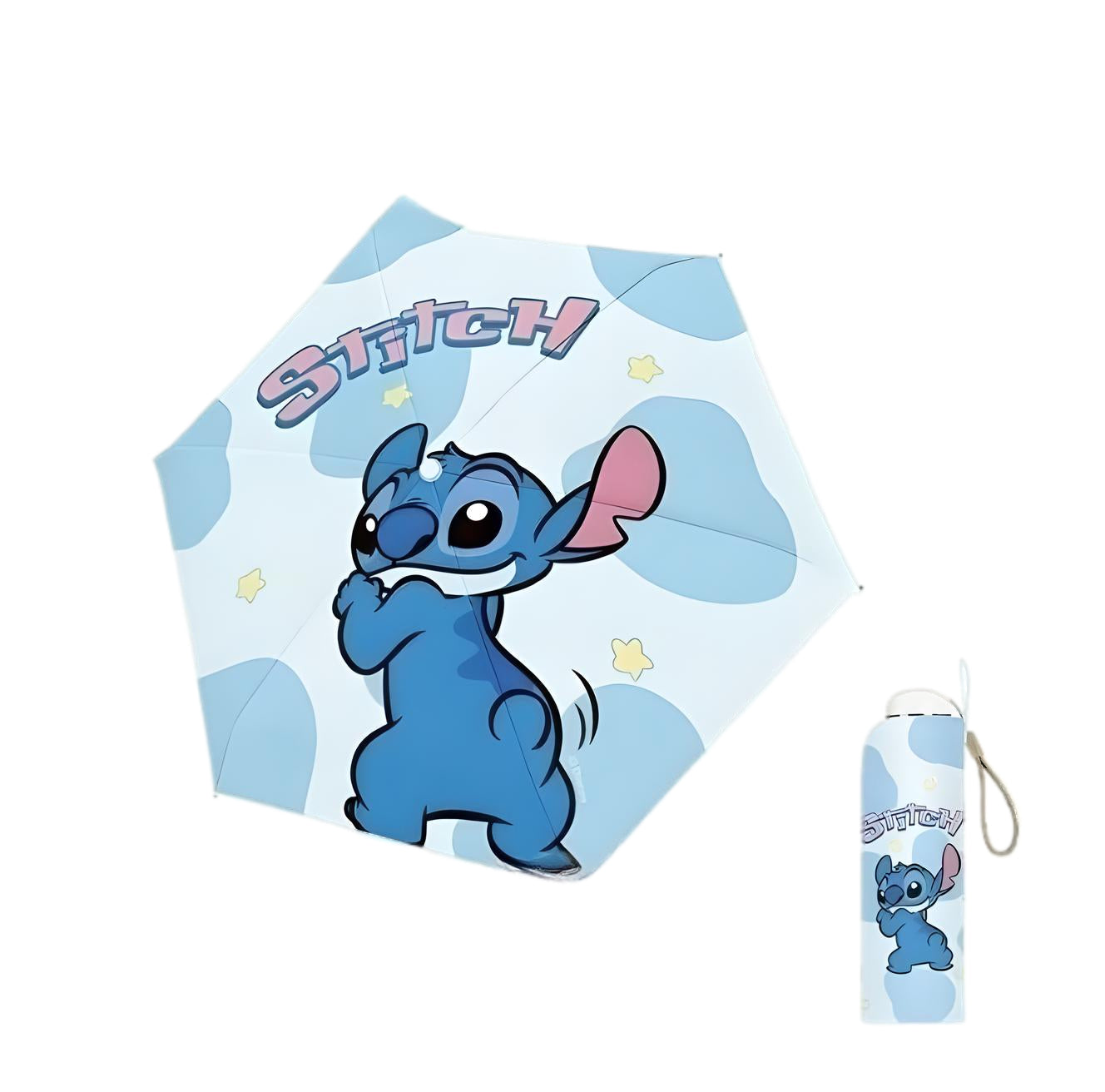 Disney Stitch Folding Safe Manual Open/Close Umbrella Sun/Rain Lightweight Travel Compact