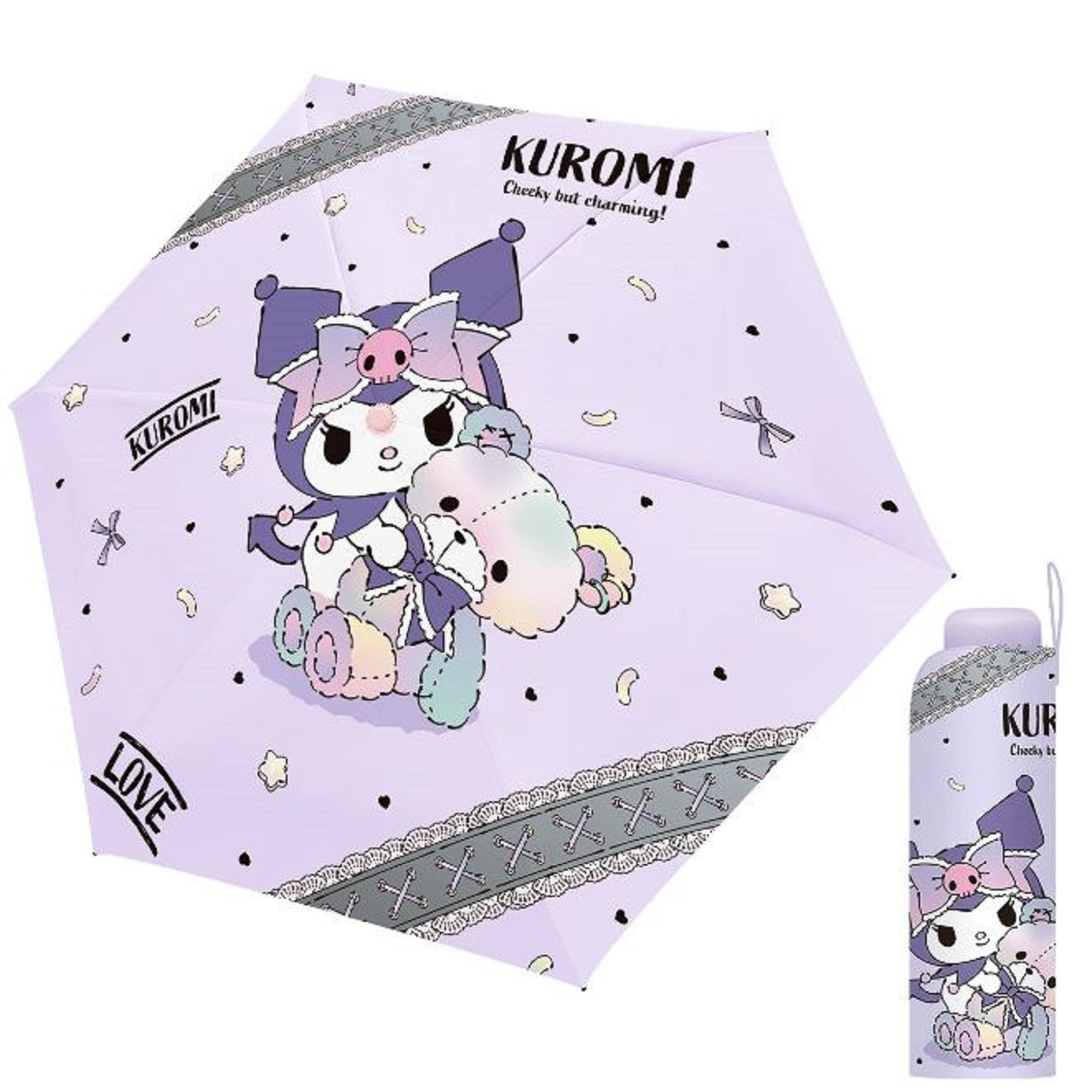 Sanrio Cartoon Kawaii Kuromi Umbrella Safe Manual Open Close All Weather WindProof UV Protection