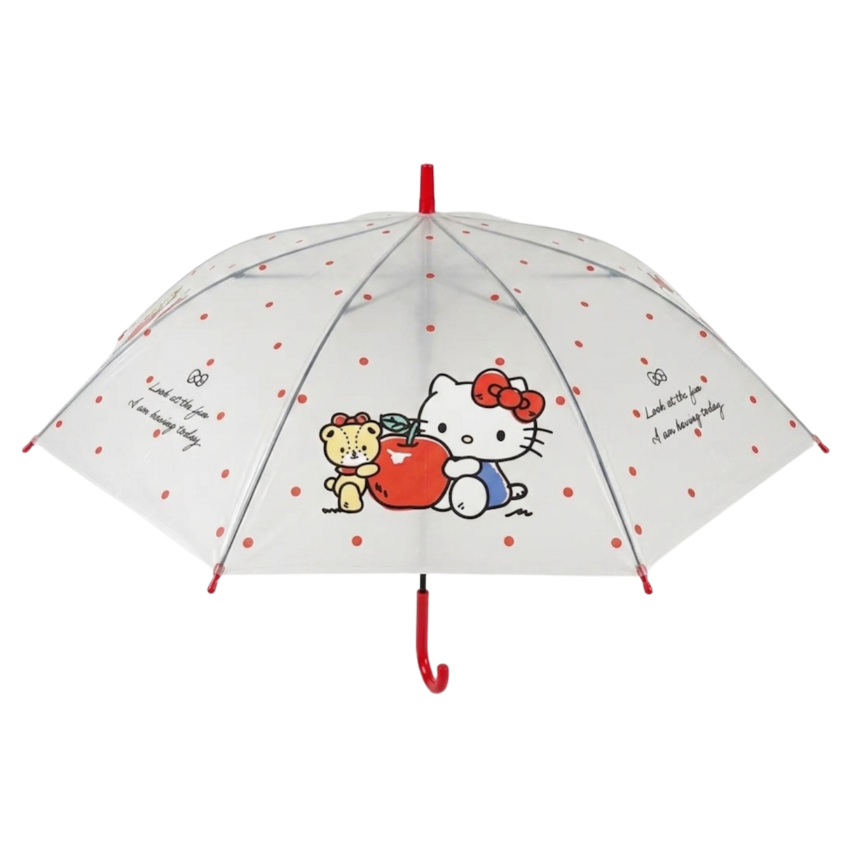 Sanrio Kawaii Cute Hello Kitty Stick Umbrella – Frosted Matte POE Canopy, Auto Open, 8-Rib, Wind Resistant. Pinch-Free Close,