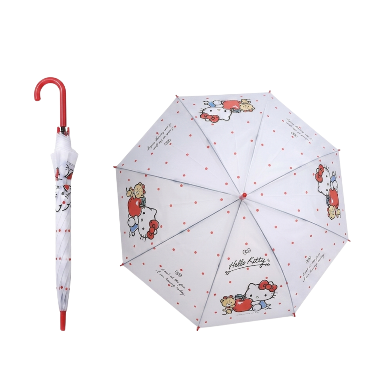 Sanrio Kawaii Cute Hello Kitty Stick Umbrella – Frosted Matte POE Canopy, Auto Open, 8-Rib, Wind Resistant. Pinch-Free Close,