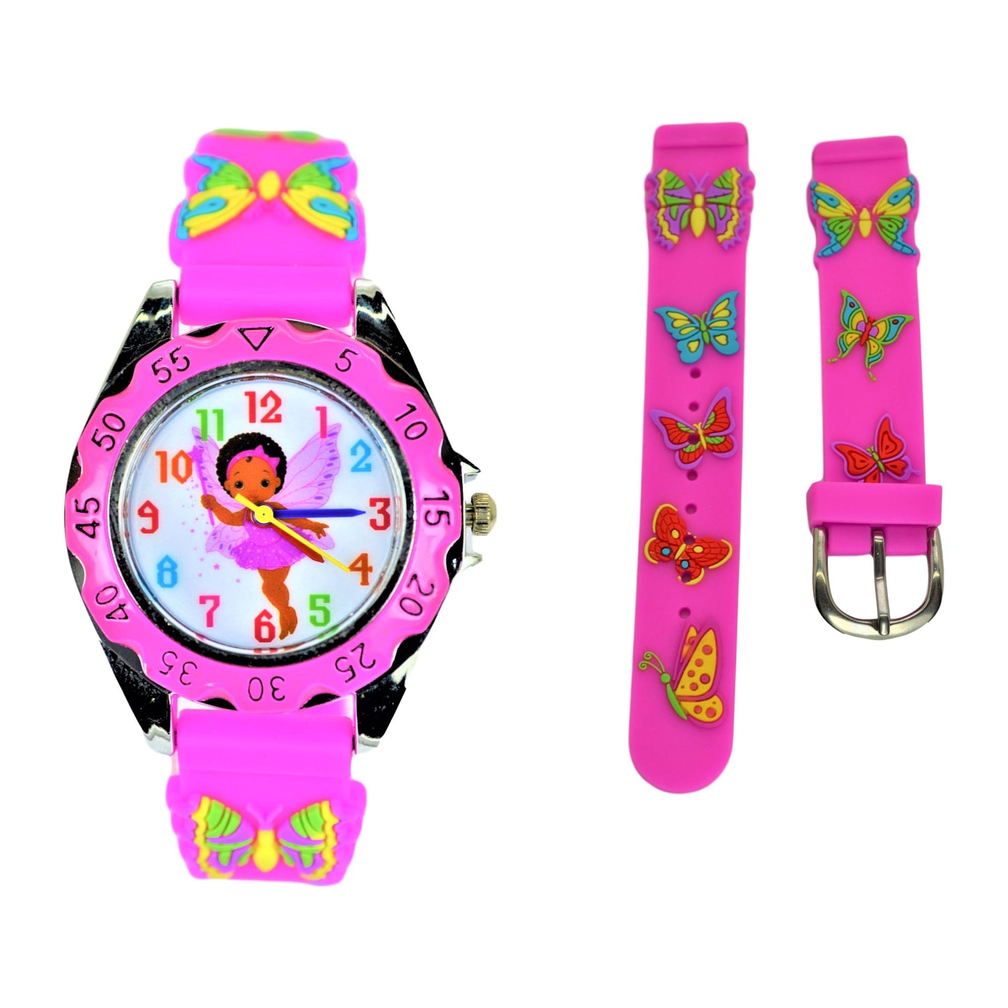 Fairy 3D Kids  Cute Butterfly Band Wrist Watch Time Teacher