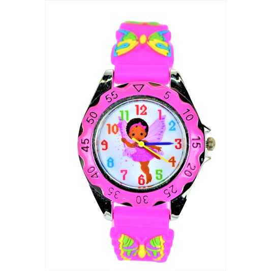 Fairy 3D Kids  Cute Butterfly Band Wrist Watch Time Teacher