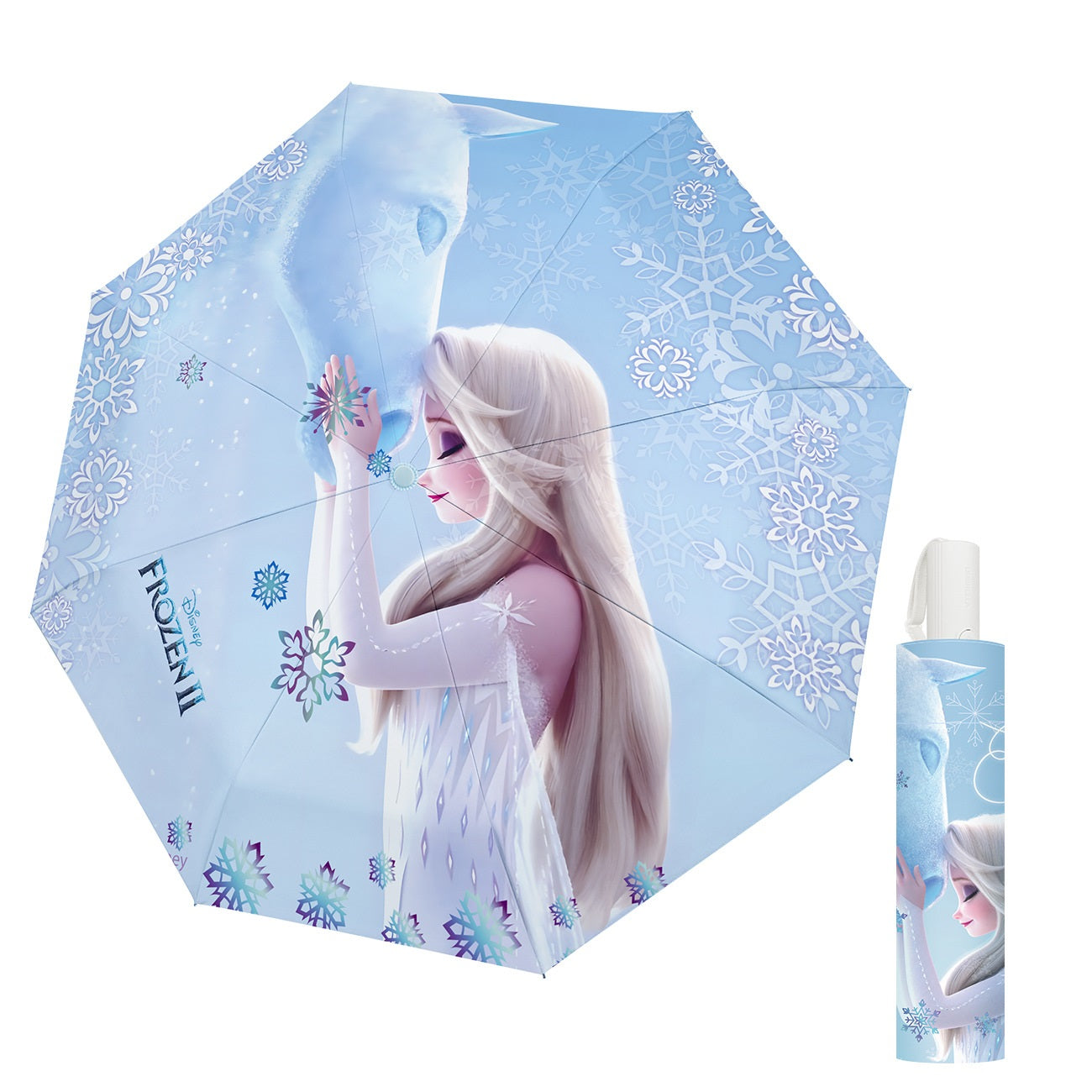 Disney Frozen Elsa Three-Fold Fully Automatic Open-Close All-Weather Rain-Sun Gift Umbrella. UV Protection, Windproof. 8 Ribs 21.6" Fiberglass Frame.Portable, Compact. For Adult & Teen.