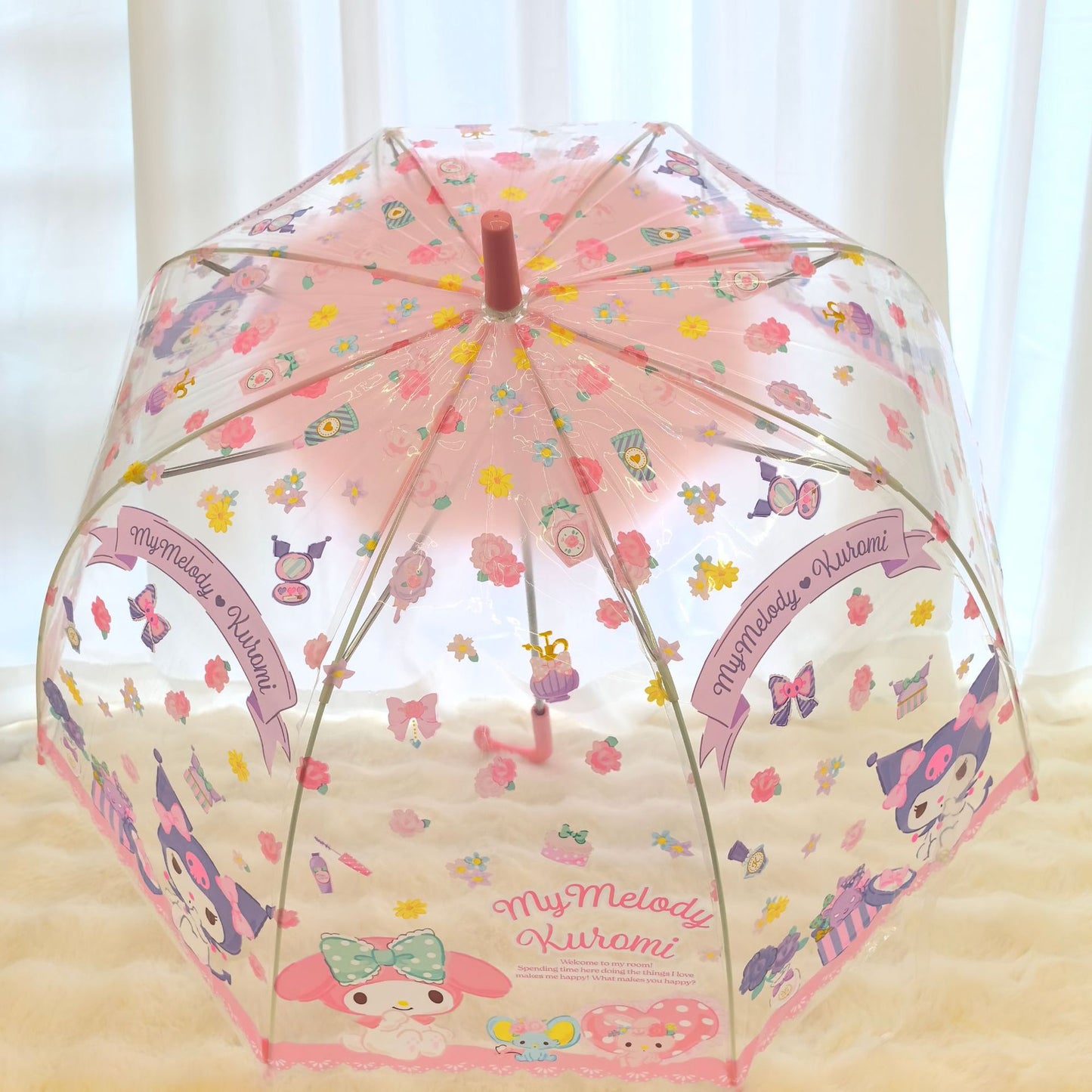 Sanrio My Melody & Kuromi Cute Fashionable Dome-Shaped Vinyl Stick Umbrella.