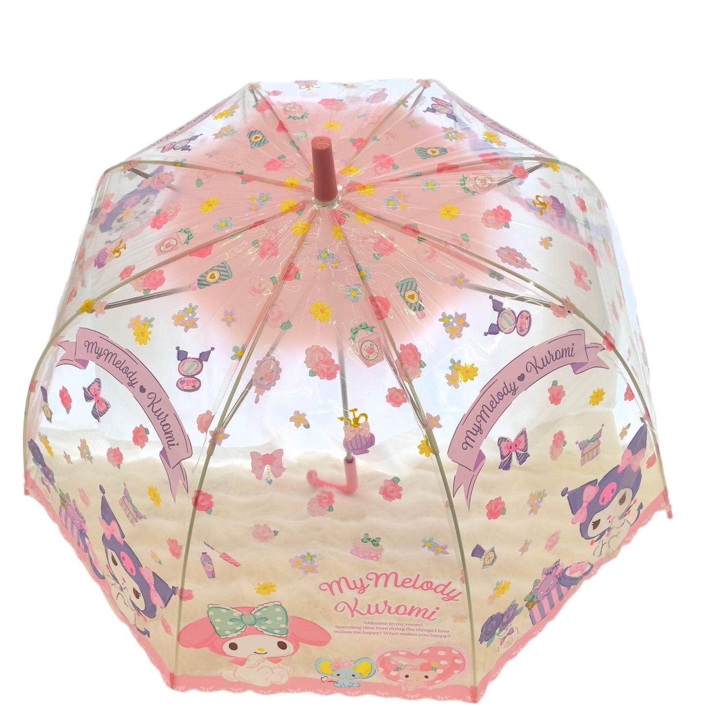 Sanrio My Melody & Kuromi Cute Fashionable Dome-Shaped Vinyl Stick Umbrella.