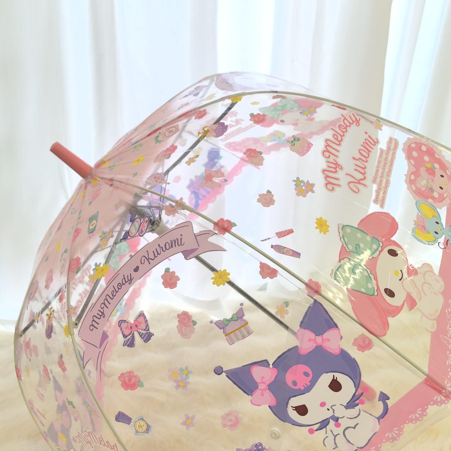 Sanrio My Melody & Kuromi Cute Fashionable Dome-Shaped Vinyl Stick Umbrella.