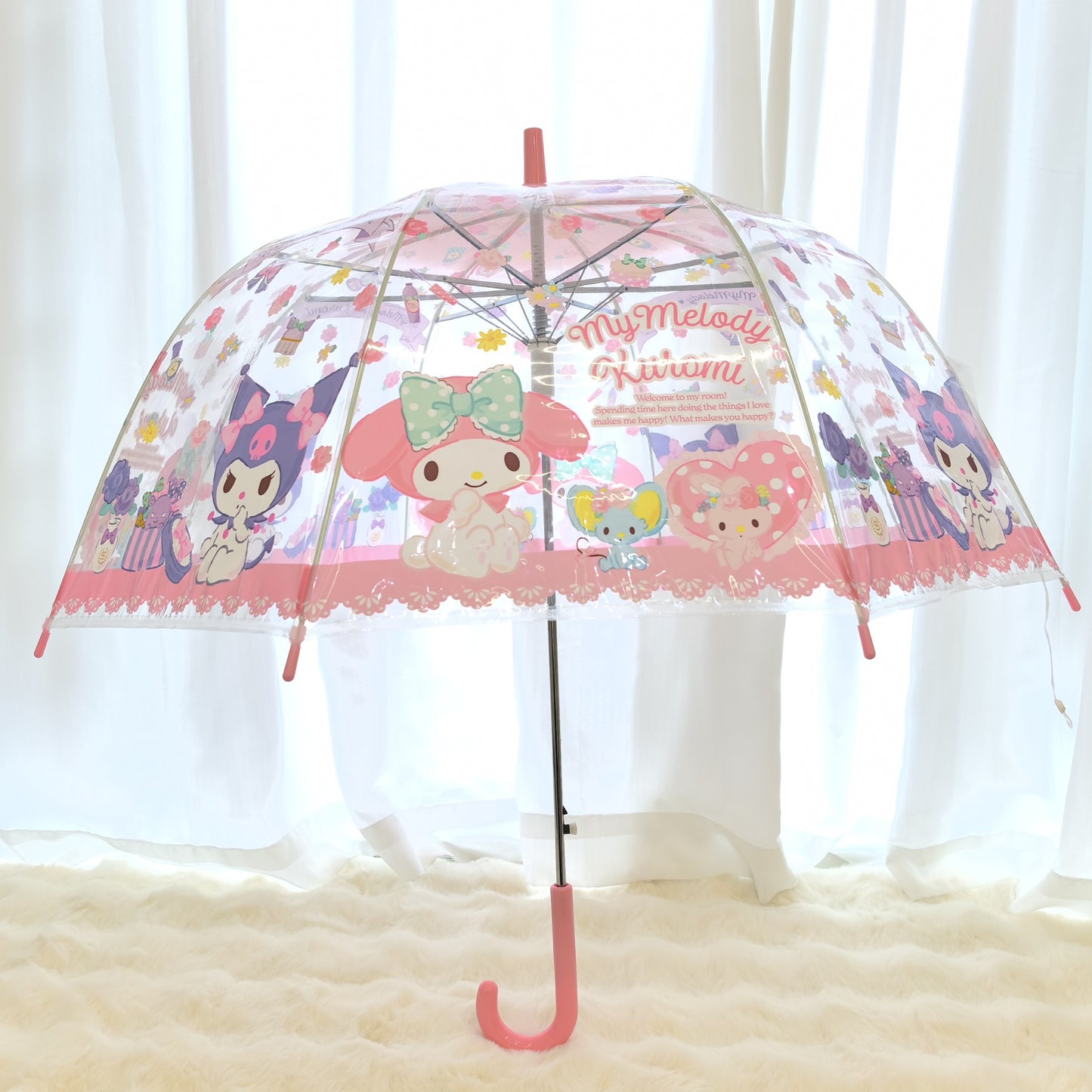 Sanrio My Melody & Kuromi Cute Fashionable Dome-Shaped Vinyl Stick Umbrella.