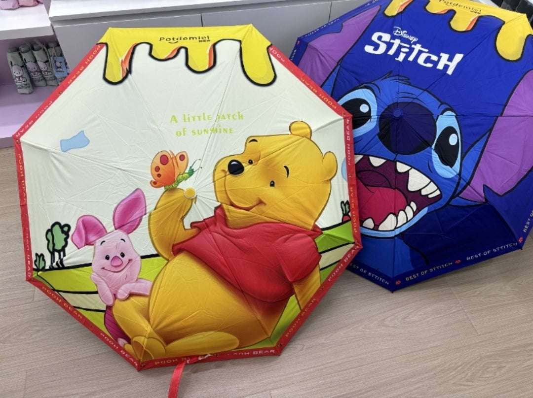 Disney Winnie The Pooh Folding Auto Open-Close Rain-Sun Umbrella.