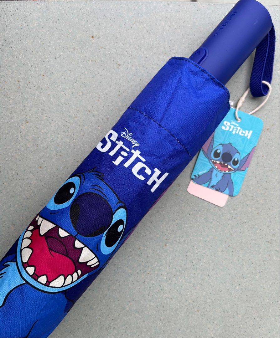 Disney Stitch Folding Auto Open-Close Rain-Sun Umbrella For Adult & Teen. UV Protection, Windproof. 8 Ribs, 21.6" Fiberglass Frame.Portable, Compact.