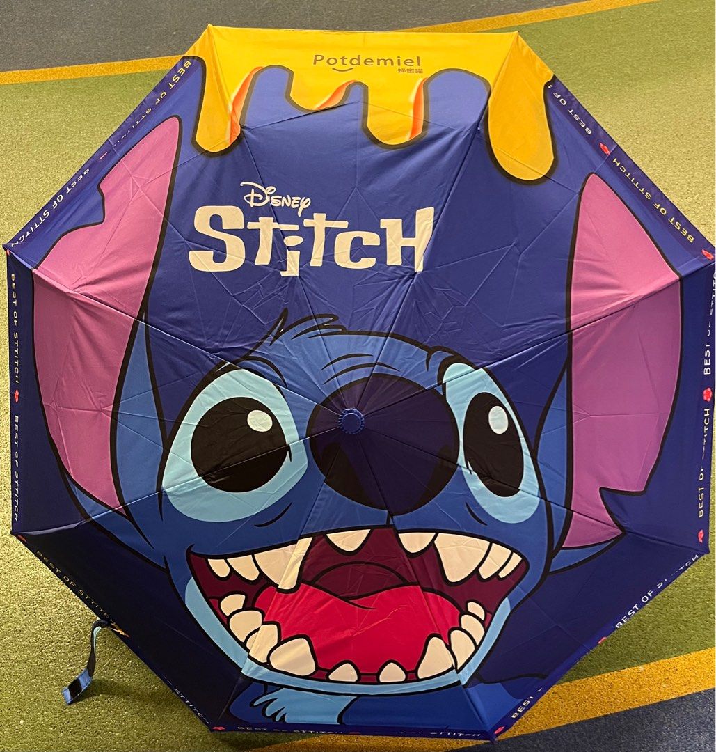 Disney Stitch Folding Auto Open-Close Rain-Sun Umbrella For Adult & Teen. UV Protection, Windproof. 8 Ribs, 21.6" Fiberglass Frame.Portable, Compact.