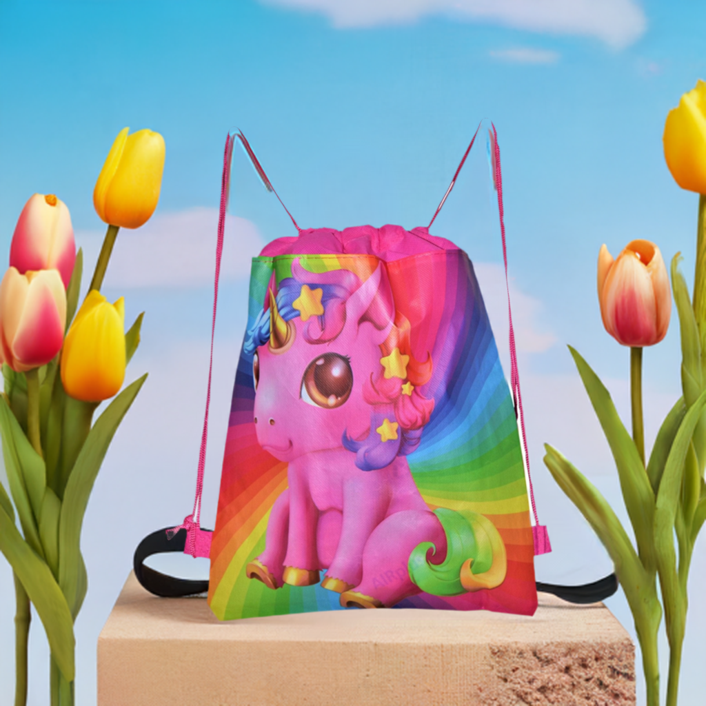 Cute Non- Woven Unicorn Large Drawstring Bag For Kids 14" H. Limited edition.