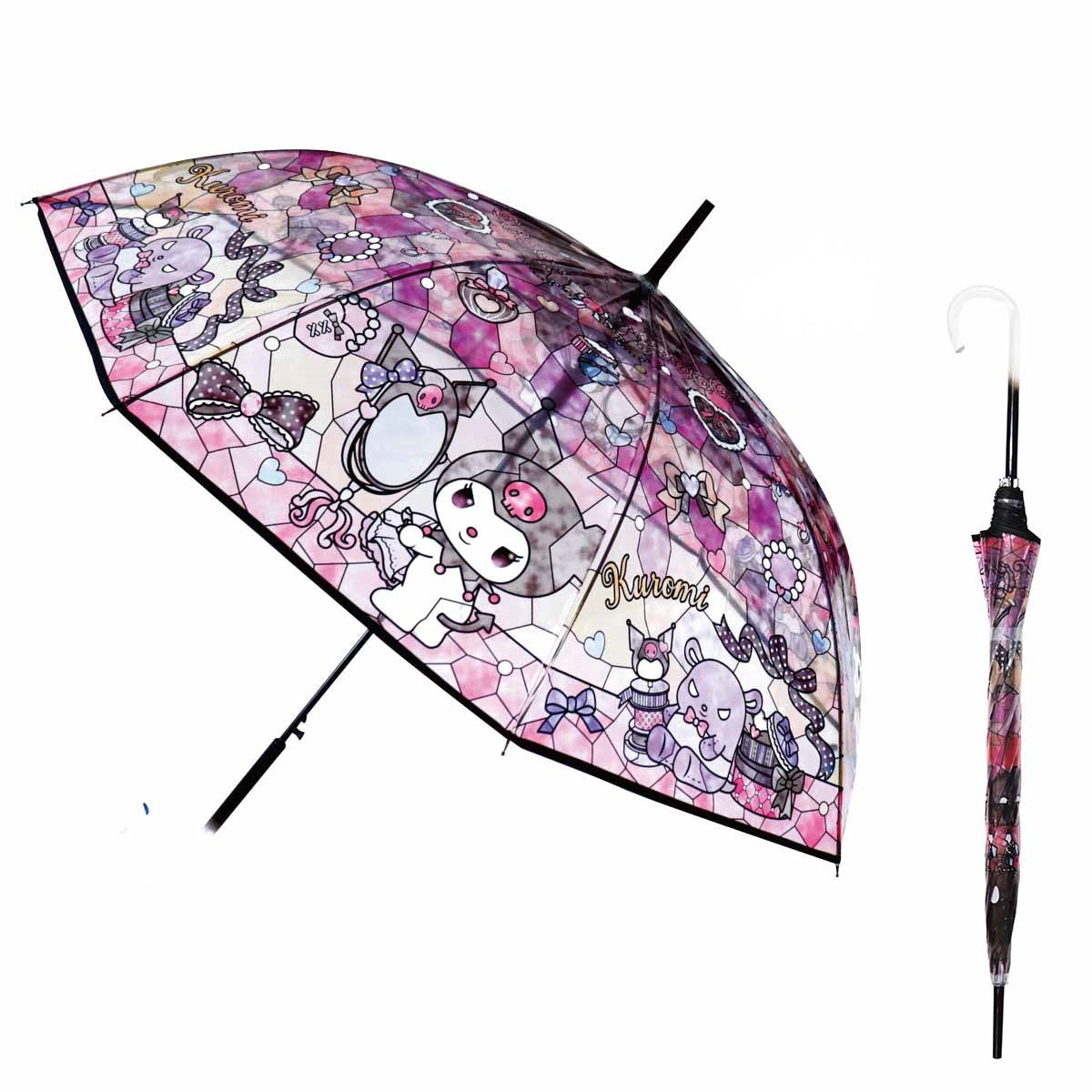 Sanrio Kawaii Stainedglass Like Kuromi Vinyl Jump Start Stick Large Umbrella. Dome Type Deep Tension Stylish and Very Popular. Best Gift. 8 Bones 23.5"" Each is Made of Lightweight, Durable, and Break-Resistant Fiberglass.