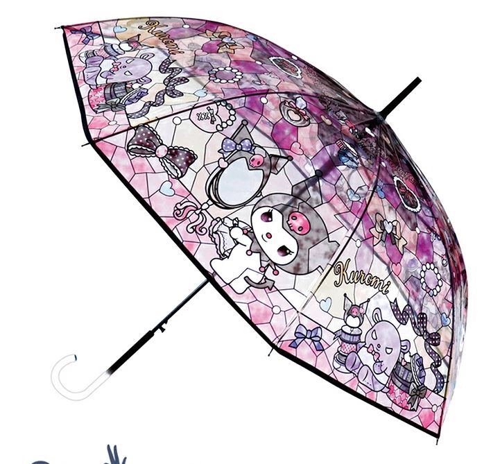 Sanrio Kawaii Stainedglass Like Kuromi Vinyl Jump Start Stick Large Umbrella. Dome Type Deep Tension Stylish and Very Popular. Best Gift. 8 Bones 23.5"" Each is Made of Lightweight, Durable, and Break-Resistant Fiberglass.