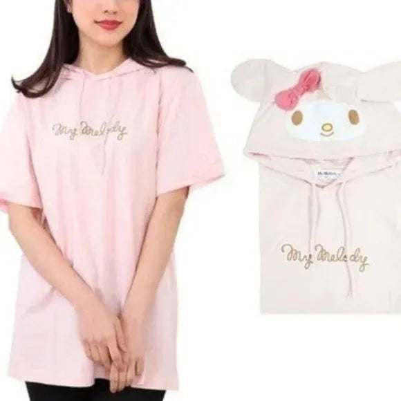 My Melody Sanrio Narikiri T-Shirt Short Sleeve With HoodieSize Approx M