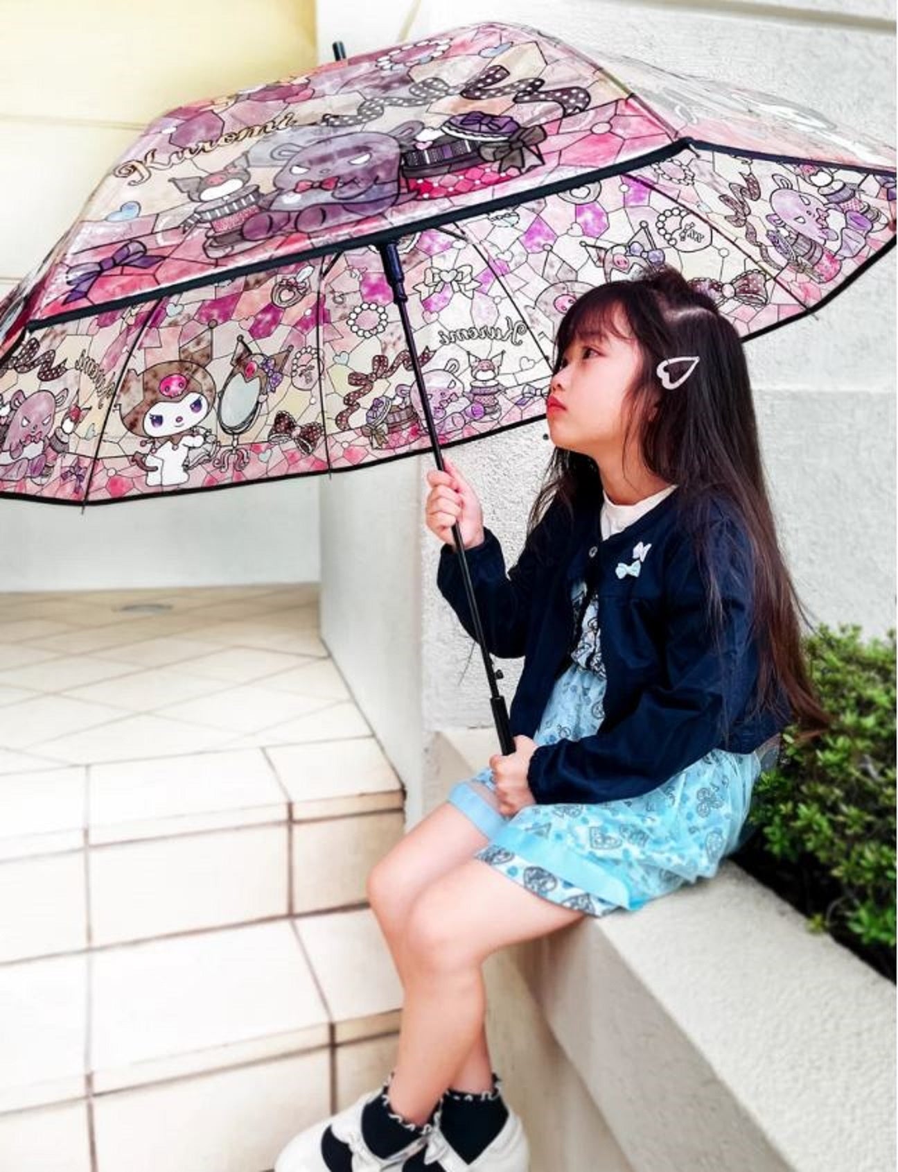 Sanrio Kawaii Stainedglass Like Kuromi Vinyl Jump Start Stick Large Umbrella. Dome Type Deep Tension Stylish and Very Popular. Best Gift. 8 Bones 23.5"" Each is Made of Lightweight, Durable, and Break-Resistant Fiberglass.