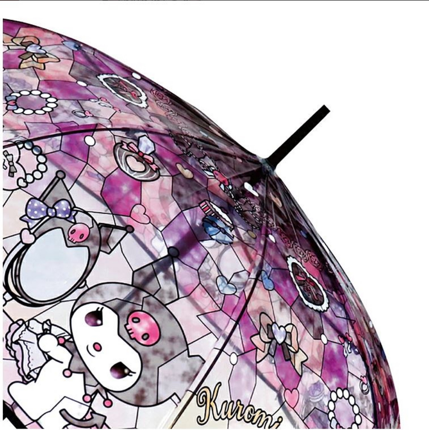 Sanrio Kawaii Stainedglass Like Kuromi Vinyl Jump Start Stick Large Umbrella. Dome Type Deep Tension Stylish and Very Popular. Best Gift. 8 Bones 23.5"" Each is Made of Lightweight, Durable, and Break-Resistant Fiberglass.